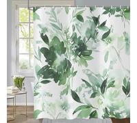 ASDCXZ Green Floral Shower Curtain 240x180 cm, Watercolor Abstract Flowers Leaves Spring Summer Plants Waterproof Bath Curtain Polyester Textile Washable Shower Curtains for Bathtub with 16 Hooks