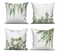 ASDCXZ Green Leaves Pillow Cover 40x40 cm 4pcs Set, Spring Green Gold Eucalyptus Leaves Sofa Deco Pillow Covers Pillow Cover Washable Polyester Flax Textile Outdoor Pillow Cover Pillow Cover
