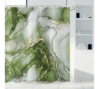 ASDCXZ Green Marble Shower Curtain 90x180 cm, Modern Abstract Art Sage Green Gold Marble Optics Texture Waterproof Bath Curtain Polyester Textile Washable Shower Curtains for Bathtub with 6 Hooks