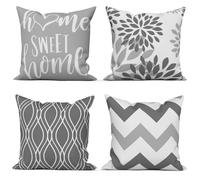 ASDCXZ Grey Cushion Cover 50x50 Set of 4, Modern Grey White Geometry Pattern Square Couch Sofa Decorative Pillow Cushion Covers, Home Sweet Home Farmhouse Washable Polyester Textile Outdoor Pillowcase