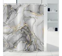 ASDCXZ Grey Marble Shower Curtain 240x180 cm, Modern Abstract Art Gray Gold Marble Optics Texture Waterproof Bath Curtain Polyester Textile Washable Shower Curtains for Bathtub with 16 Hooks