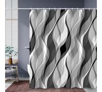 ASDCXZ Grey Shower Curtain 180x220 cm, Modern Abstract Grey Black White Irregular Wave Stripes Waterproof Bath Curtain Polyester Textile Washable Shower Curtains for Bathtub mit 12 Hooks