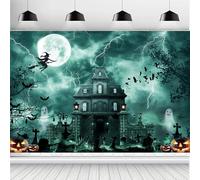 ASDCXZ Halloween Backdrop 12x10FT, Horror Full Moon Castle Graveyard Pumpkin Lantern Ghost Witch Halloween Theme Photography Background for Haunted House Party Decoration Banner Studio Props