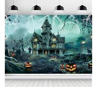 ASDCXZ Halloween Backdrop 12x8FT, Horror Full Moon Night Castle Graveyard Pumpkin Bats Halloween Theme Photography Background for Haunted House Party Decoration Banner Photo Studio Props
