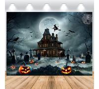 ASDCXZ Halloween Backdrop 3x2m, Terror Cemetery Castle Pumpkin Lantern Halloween Full Moon Night Party Photo Backdrop, Vinyl Witch Magician Children Portrait Photography Backdrop Banner
