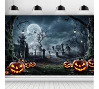 ASDCXZ Halloween Backdrop 9x6FT, Horror Full Moon Night Iron Gate Cemetery Pumpkin Lantern Halloween Theme Photography Background for Haunted House Party Decoration Banner Photo Studio Props