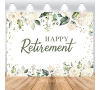 ASDCXZ Happy Retirement Backdrop 7x5FT, Spring White Flowers Green Leaves Glitter Gold Spot Women Retirement Photography Backdrop Retirement Party Decorate Banner Photo Booth Props
