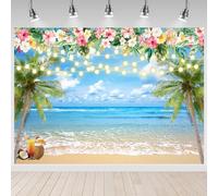 ASDCXZ Hawaiian Luau Tropical Beach Photography Backdrop 6x4FT, Palm Tree Ocean Seaside with Floral Coconut Photo Backdrop, Aloha Summer Holiday Photo Booth Background for Party Photoshoot Decor