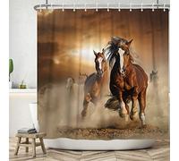 ASDCXZ Horse Shower Curtain 180x200 cm, Vintage Brown A Herd of Horses Running Washable Bath Shower Curtains Polyester Textile Waterproof Shower Curtain for Bathtub with 12 Hooks