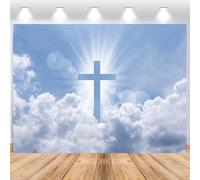 ASDCXZ Jesus Christ Cross Photo Backdrop 12x10FT, Sky Clouds Crucifix Praying Photography Backdrop Church Sanctuary Religious Activity Easter Christmas Communion Party Decoration Banner