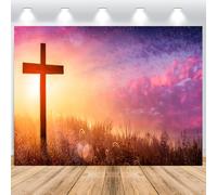 ASDCXZ Jesus Christ Cross Photo Backdrop 5x3FT, Sunset Crucifix Photography Backdrop Sanctuary Religious Church Activity Easter Communion Christmas Party Decoration Banner