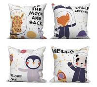 ASDCXZ Kids Cushion Cover 45x45 cm 4er Set, Cute Animal Giraffe Fox Panda Penguin Sofa Deco Cushion Covers Cushion Cover Washable Polyester Flax Textile Outdoor Pillow Cover Cushion Cover