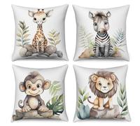 ASDCXZ Kids Pillow Cover 50x50 cm 4er Set, Cute Animal Lion Giraffe Zebra AFFE Sofa Deco Cushion Covers Pillow Cover Washable Polyester Flax Textile Outdoor Pillow Cover Pillow Cover