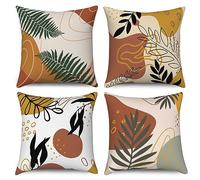 ASDCXZ Leaves Pillow Cover 40x40 cm 4er Set, Modern Abstract Art Boho Leaves Sofa Deco Pillow Covers Pillow Cover Washable Polyester Flax Textile Outdoor Upholstery Pillow Cover Pillow Cover