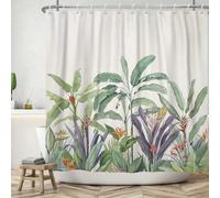 ASDCXZ Leaves Shower Curtain 180x200 cm, Modern Green Purple Leaves Tropical Plant Pink Red Flowers Washable Bath Shower Curtains Polyester Textile Waterproof Shower Curtain for Bathtub with 12 Hooks