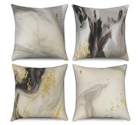 ASDCXZ Marble Cushion 50x50 cm 4-Piece Set, Modern White Grey and Gold Marble Optic Sofa Deco Cushions, Washable Polyester