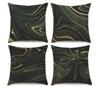 ASDCXZ Marble Cushion Cover 40x40 cm 4er Set, Modern Dark Green Black Gold Marble Optic Sofa Deco Cushion Covers Cushion Cover Washable Polyester Flax Textile Upholstery Pillow Cover Cushion Cover