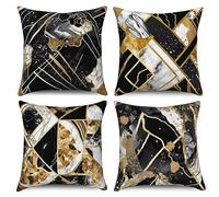 ASDCXZ Marble Cushion Cover Set of 4, 40x40 cm, Modern Black White Gold Marble Optic Sofa Deco, Washable Polyester Flax Textile Upholstery Pillow Cover