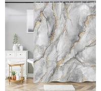 ASDCXZ Marble Shower Curtain 150x180 cm, Modern Abstract Grey White Gold Marble Optic Texture Colorful Washable Shower Curtains Polyester Textile Waterproof Bath Curtain for Bathtub with 10 Hooks