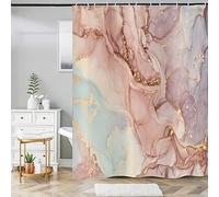 ASDCXZ Marble Shower Curtain 150x180 cm, Waterproof Fabric Shower Curtains, Modern Abstract Gold Orange Purple Marble Optic Texture Outdoor Washable Polyester Bathroom Curtain with 12 Hooks