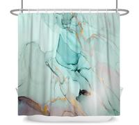 ASDCXZ Marble Shower Curtain 180 x 180 cm, Modern Abstract Blue Green Purple Jade Gold Marble Look Texture Washable Bathroom Shower Curtains Polyester Textile Waterproof Shower Curtain for Bath with
