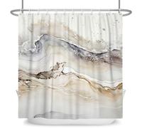 ASDCXZ Marble Shower Curtain 180 x 180 cm, Modern Abstract Grey Brown White Gradient Marble Look Texture Washable Bathroom Shower Curtains Polyester Textile Waterproof Shower Curtain for Bath with 12