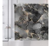 ASDCXZ Marble Shower Curtain 180x200 cm, Modern Abstract Black Gold Grey Marble Optic Texture Washable Bath Shower Curtains Polyester Textile Waterproof Shower Curtain for Bathtub with 12 Hooks