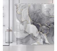ASDCXZ Marble Shower Curtain 180x200 cm, Modern Abstract Grey Gold White Marble Optic Texture Washable Bath Shower Curtains Polyester Textile Waterproof Shower Curtain for Bathtub with 12 Hooks