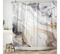 ASDCXZ Marble Shower Curtain 180x220 cm, Modern Abstract Grey Gold White Brown Marble Optic Texture Washable Bath Shower Curtains Polyester Textile Waterproof Shower Curtain for Bathtub with 12 Hooks