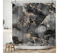 ASDCXZ Marble Shower Curtain 180x240 cm, Modern Abstract Black Gold Grey Marble Optic Texture Washable Bath Shower Curtains Polyester Textile Waterproof Shower Curtain for Bathtub with 12 Hooks