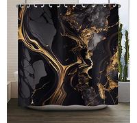 ASDCXZ Marble Shower Curtain Black Gold 180x220 cm, Modern Abstract Black Gold Marble Optic Texture Washable Bath Shower Curtains Polyester Textile Waterproof Shower Curtain for Bathtub with 12 Hooks
