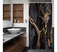 ASDCXZ Marble Shower Curtain Black Gold 90x180 cm, Modern Abstract Black Gold Marble Optic Texture Washable Bath Shower Curtains Polyester Textile Waterproof Shower Curtain for Bathtub with 6 Hooks