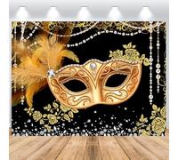 ASDCXZ Mardi Gras Photo Backdrop 7x5FT, Gold Mask Masquerade Shiny Diamonds Venetian Mardi Gras Carnival Theme Photography Backdrop Mardi Gras Party Decoration Banner Photo Studio Props