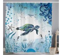 ASDCXZ Maritime Shower Curtain 180x200 cm, Blue Sea Animals Turtle Hippocampus Octopus Nautical Bath Washable Shower Curtains Polyester Textile Waterproof Bath Curtain for Bathtub with 12 Hooks