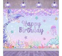 ASDCXZ Mermaid Birthday Photo Backdrop 7x5FT, Fancy Purple Fishtail Under the Sea Photography Background for Girls Princess Birthday Mermaid Theme Party Decoration Banner Photo Props