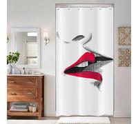 ASDCXZ Narrow Shower Curtain 90x180 cm, Modern Art Sketch Sexy Red Lip Kiss White Bath Washable Narrow Shower Curtains with eyelets Polyester Textile Waterproof Shower Curtain for Bathtub with 6 Hook