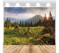ASDCXZ Nature Landscape Photo Backdrop 7x5FT, Green Forest Mountains Sunset Photography Backdrop Landscape Travel Suburbs Picnic Camping Outdoor Adventure Photo Studio Props