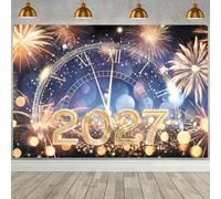 ASDCXZ New Year Photography Backdrop 10x6.5FT, Midnight Countdown Roman Numeral Clock Glitter Fireworks Photo Backdrop 2027 New Year Eve Party Decor Backgroud Banner Holiday Celebration Shooting Prop