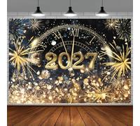 ASDCXZ New Year Photography Backdrop 10x6.5FT, Midnight Countdown Roman Numeral Clock Golden Fireworks Photo Backdrop 2027 New Year Eve Party Decor Backgroud Banner Holiday Celebration Shooting Prop