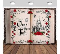 ASDCXZ Once Upon a Time Photography Backdrop 10x6.5FT, Red Roses Fairy Tale Book Princess Castle Theme Photo Backdrop for Baby Girls Birthday Wedding Party Decoration Banner Background Photo Props