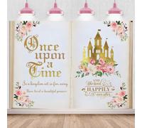 ASDCXZ Once Upon a Time Photography Backdrop 8x6FT, Pink and Gold Flowers Fairytale Princess Castle Theme Photo Backdrop For Girls Birthday Wedding Party Decoration Banner Background Photo Props