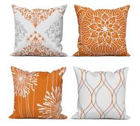ASDCXZ Orange Cushion Cover 45x45 Set of 4, Orange and White Modern Simple Geometric Square Couch Sofa Decorative Pillow Cushion Covers, Farmhouse Washable Polyester Textile Outdoor Pillowcase