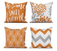 ASDCXZ Orange Cushion Cover 60x60 Set of 4, Modern Orange White Geometry Pattern Square Sofa Decorative Pillow Cushion Covers, Home Sweet Home Farmhouse Washable Polyester Textile Outdoor Pillowcase