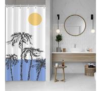 ASDCXZ Palm Shower Curtain 120x180 cm, Summer Seaside Tropical Palm Plants Sun Blue Ocean Bath Washable Narrow Shower Curtains Polyester Textile Waterproof Shower Curtain for Bathtub with 8 Hook