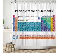 ASDCXZ Periodic Table Shower Curtain 150x180 cm, Bathroom Washable Shower Curtains, Modern Simplicity Colorful Periodic Table White Polyester Textile Waterproof Bath Curtain for Bathtub with 10 Hooks