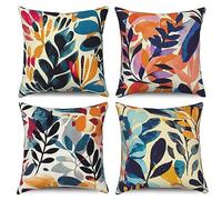 ASDCXZ Pillow Cover 50x50 cm 4er Set, Modern Art Graffiti Leaves Colorful Sofa Deco Pillow Covers Pillow Cover Washable Polyester Flax Textile Outdoor Pillow Cover Pillow Cover