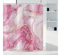 ASDCXZ Pink Marble Shower Curtain 180x200 cm, Modern Abstract Art Pink Gold Marble Optics Texture Waterproof Bath Curtain Polyester Textile Washable Shower Curtains for Bathtub with 12 Hooks