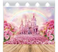 ASDCXZ Princess Castle Backdrop - 9x6FT Fantasy Pink Castle Flowers Rainbow Vinyl Photography Backdrop for Girl Birthday Wedding Party Photo Studio Shoot