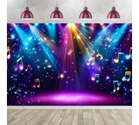 ASDCXZ Rainbow Stage Disco Photo Backdrop 10x6.5FT, Colorful Neon Light Stage Musical Notes Photography Background 70s 80s 90s Music Club Disco Party Decoration Banner Accessories Photo Props