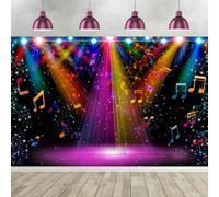 ASDCXZ Rainbow Stage Disco Photography Backdrop 6x4FT, Colorful Neon Light Musical Notes Stage Photo Backdrop 70s 80s 90s Music Club Disco Birthday Party Decoration Background Banner Photo Props